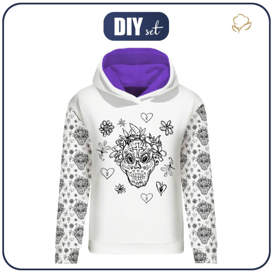 BLUZA DAMSKA (POLA) CLASSIC Z KAPTUREM - CZACHY KONTUR (DIA DE LOS MUERTOS) - dzianina pętelkowa