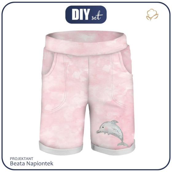DZIECIĘCE SPODENKI (RIO) - DELFIN / KAMUFLAŻ wz. 2 / blady róż - dzianina pętelkowa