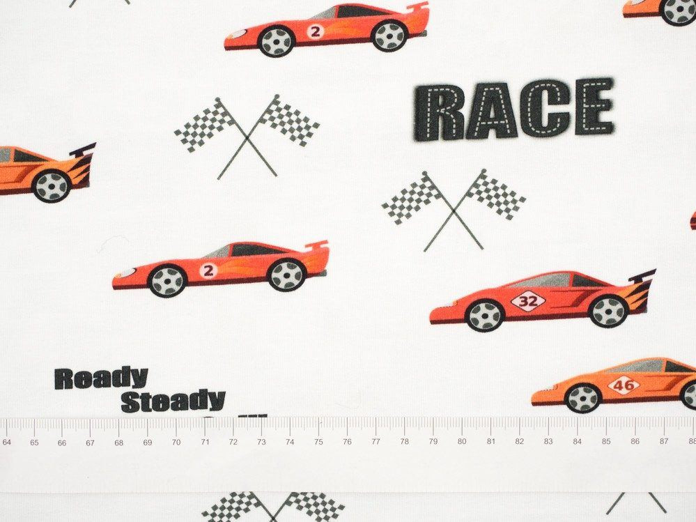 FAST WHEELS / red on white - looped knit 