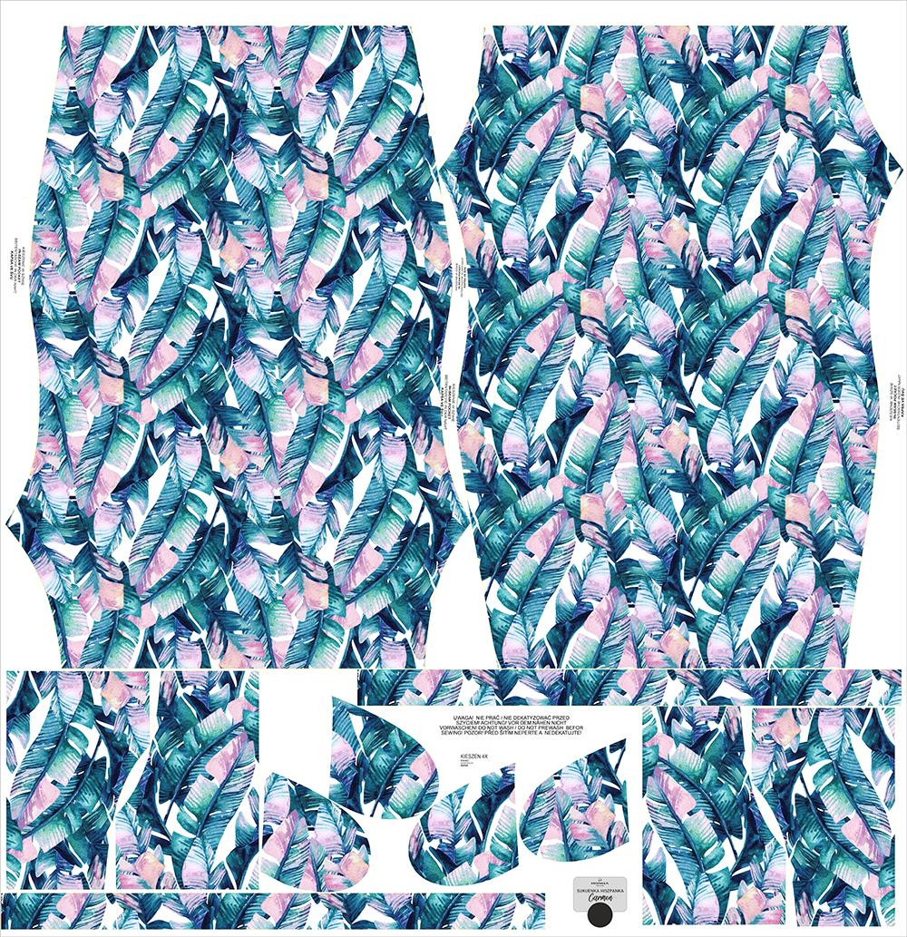 DRESS "CARMEN" - WATER-COLOR LEAVES - sewing set