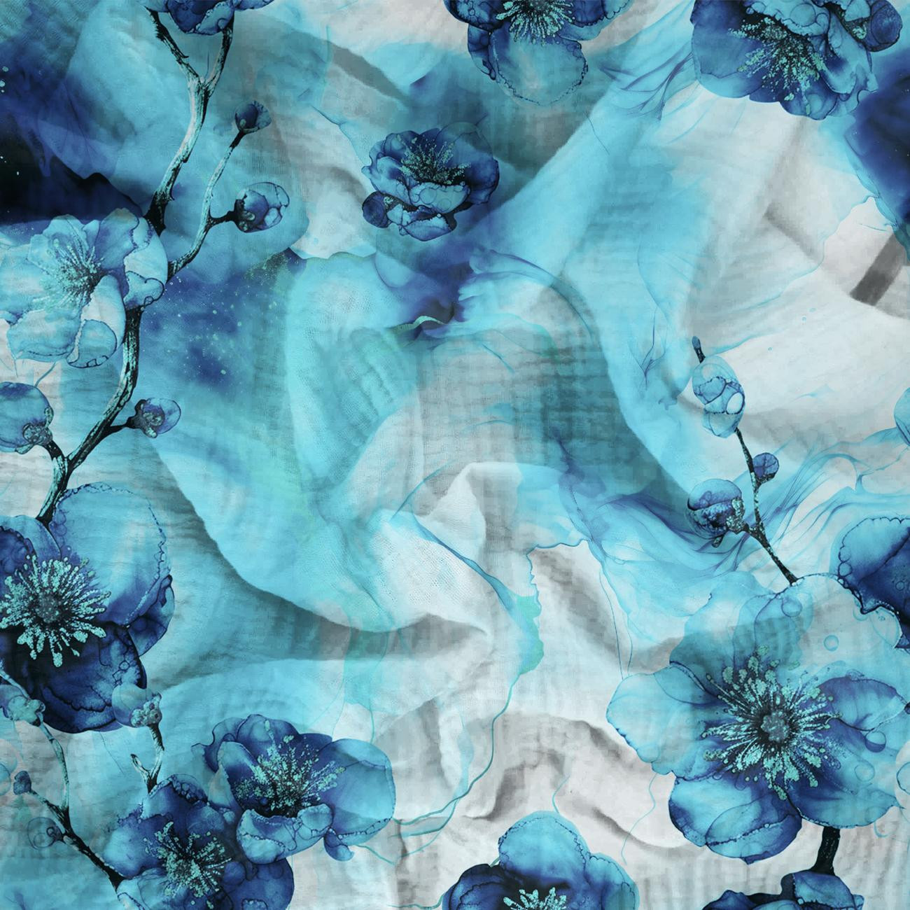 ALCOHOL PASTEL INK wz.7 blue - Cotton muslin