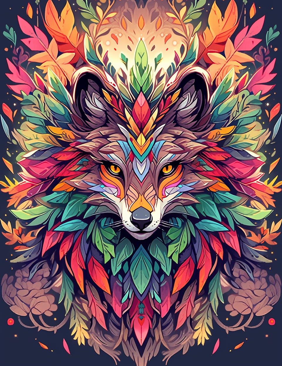 ANIMALS MANDALA wz.1 (fox) - panel (75cm x 80cm) looped knit fabric with elastane ITY