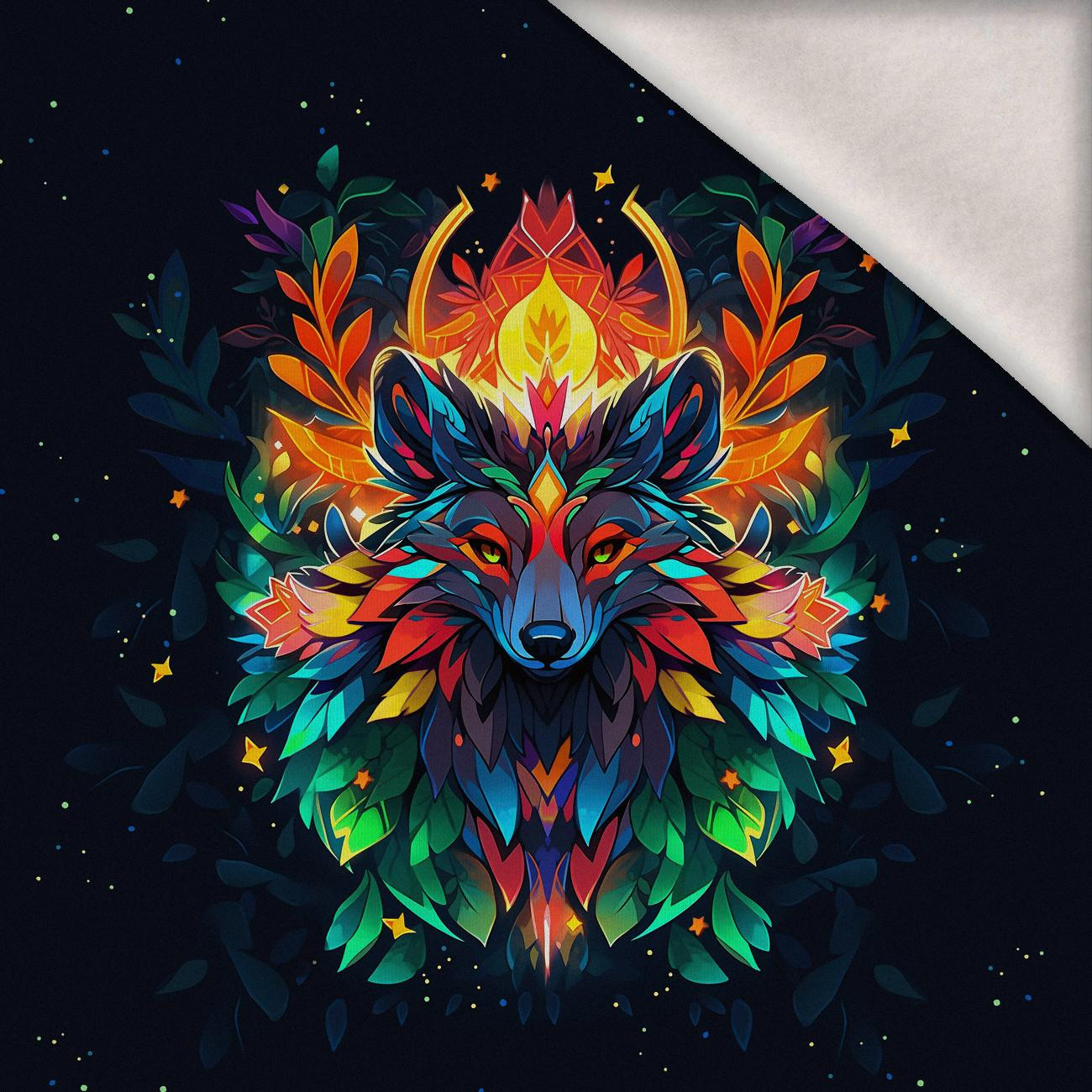 ANIMALS MANDALA wz.4 (WOLF) - panel (75cm x 80cm) brushed knitwear with elastane ITY