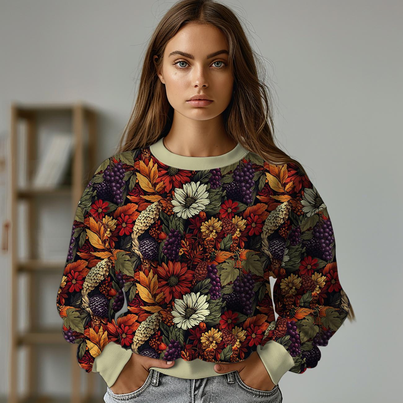 AUTUMN FLOWERS wz.21 - Hydrophobic brushed knit