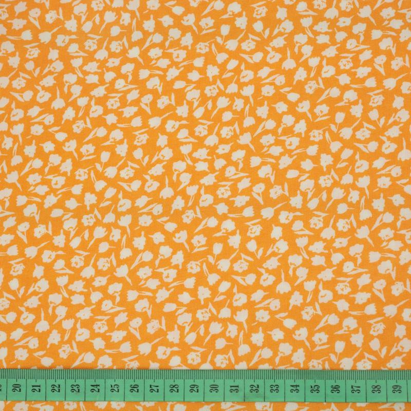 COLORFUL FLOWERS / orange - viscose woven fabric