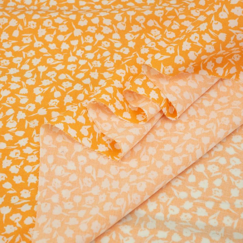 COLORFUL FLOWERS / orange - viscose woven fabric