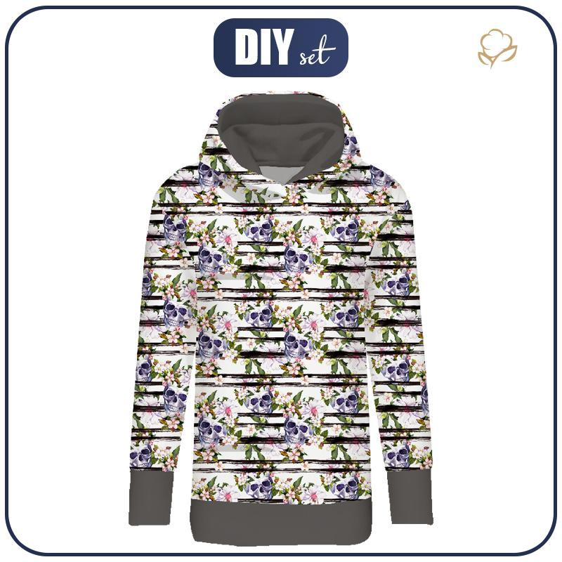 WOMEN’S HOODIE - FLOWER BOUQUET  pat. 3 (gold) - Elastic brushed knit fabric