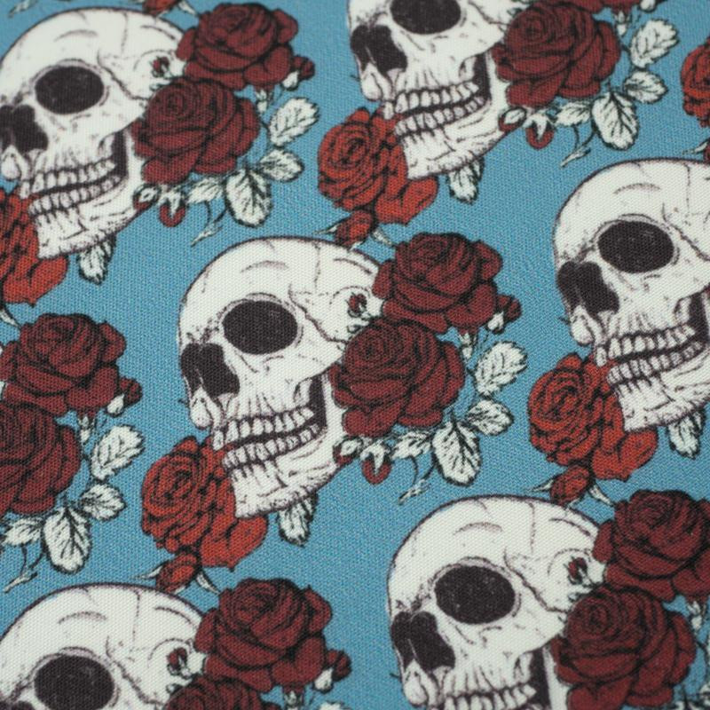 SKULLS AND ROSES - quick-drying woven fabric