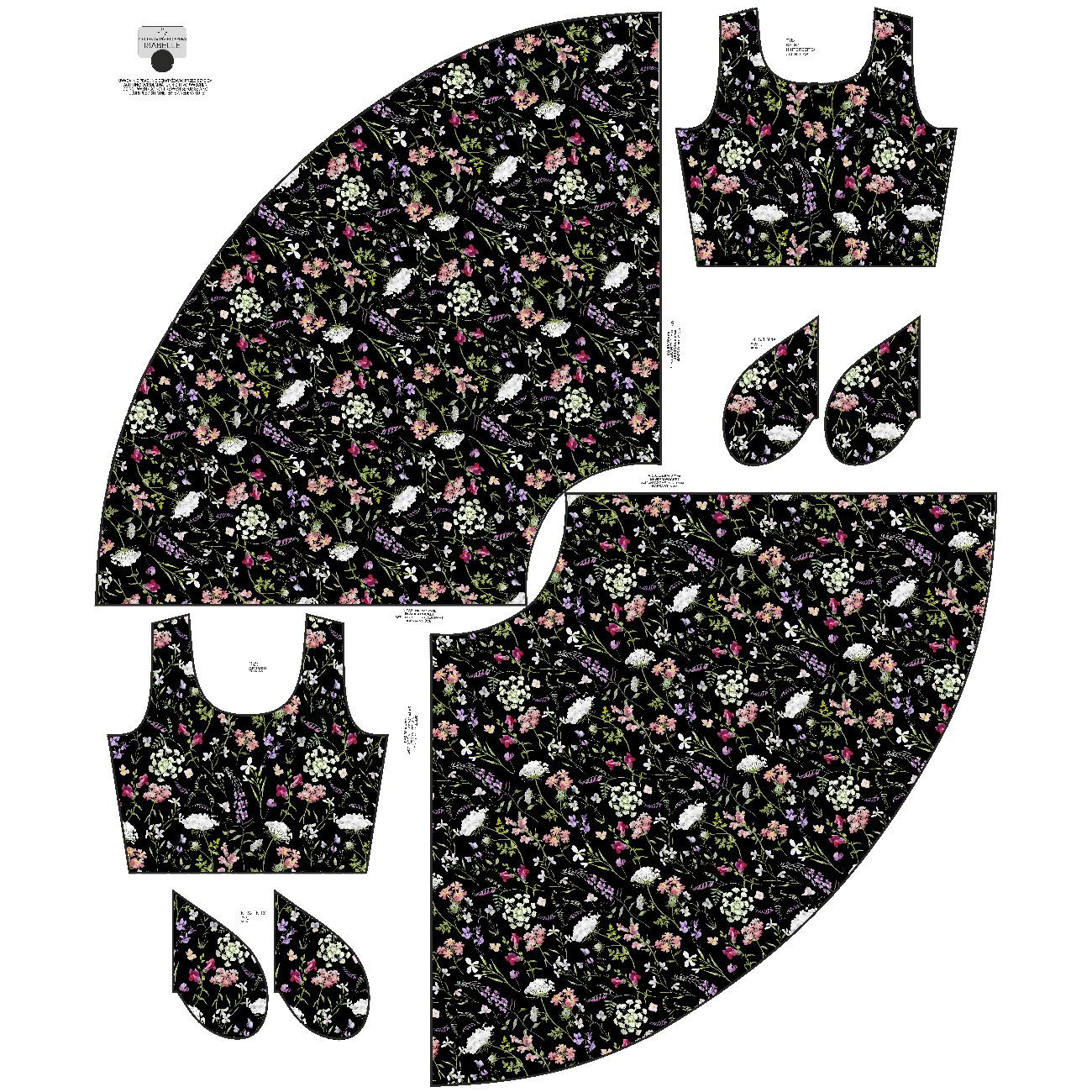 DRESS "ISABELLE" - PASTEL FLOWERS / black - sewing set
