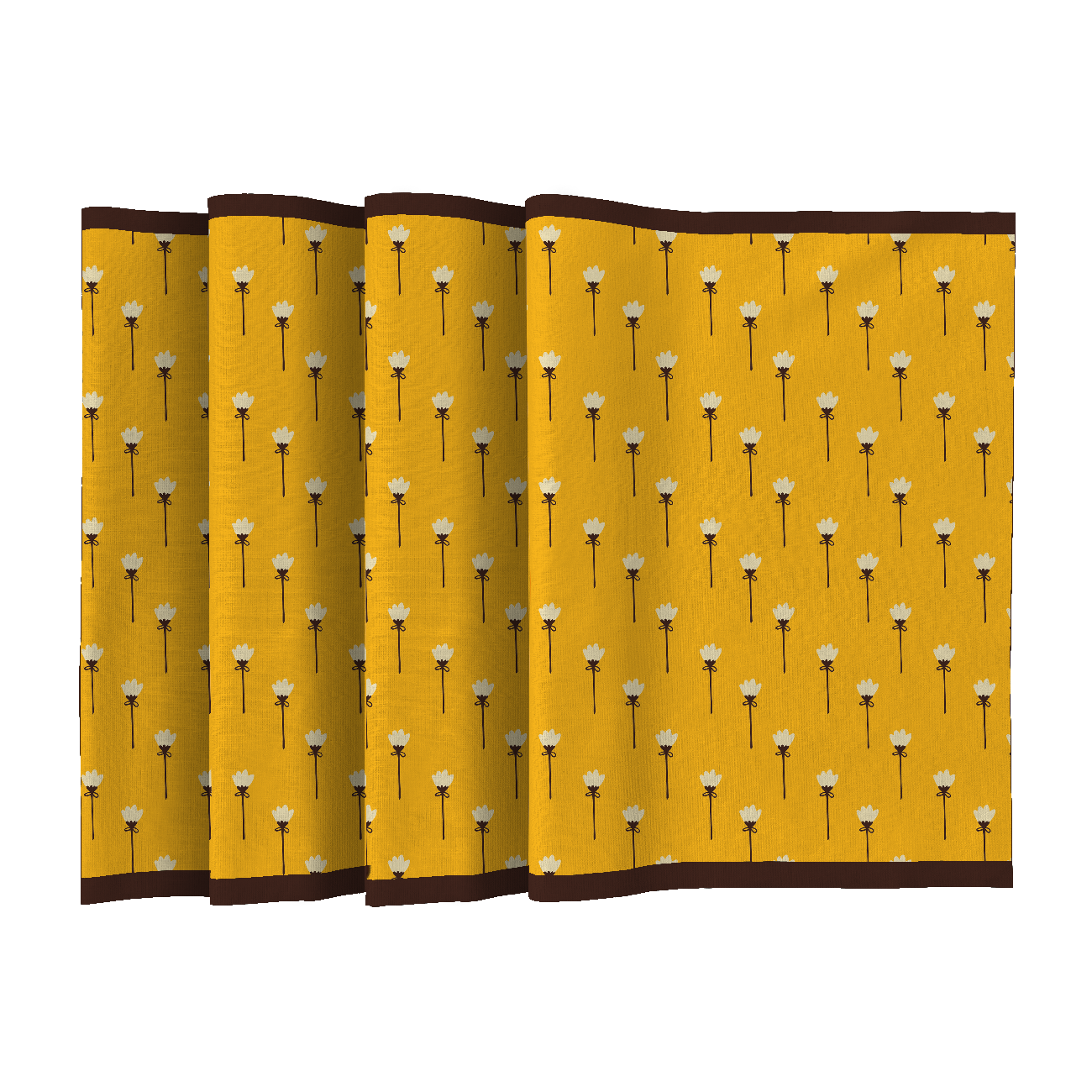 NAPKINS AND RUNNER - SMALL WHITE FLOWERS / mustard - sewing set