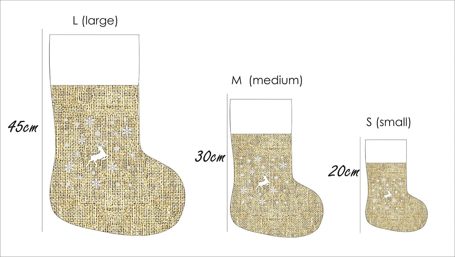Christmas Stocking Set - DEER AND SNOWF / jute