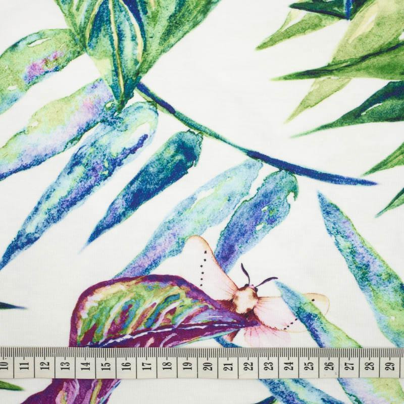 LEAVES AND INSECTS PAT. 2 (TROPICAL NATURE) / white - Waterproof woven fabric