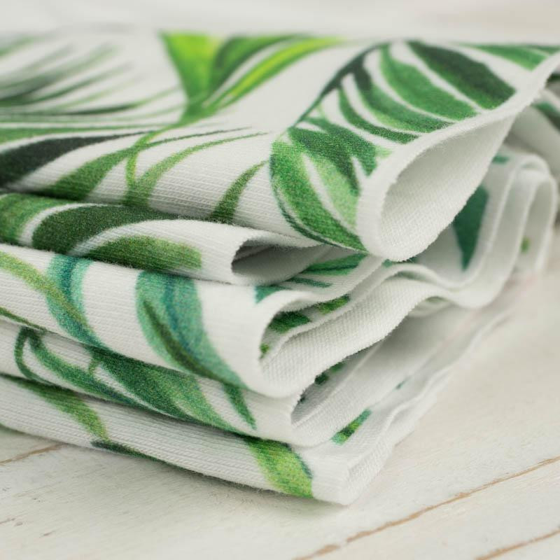 PALM LEAVES pat. 3 / green - single jersey with elastane 