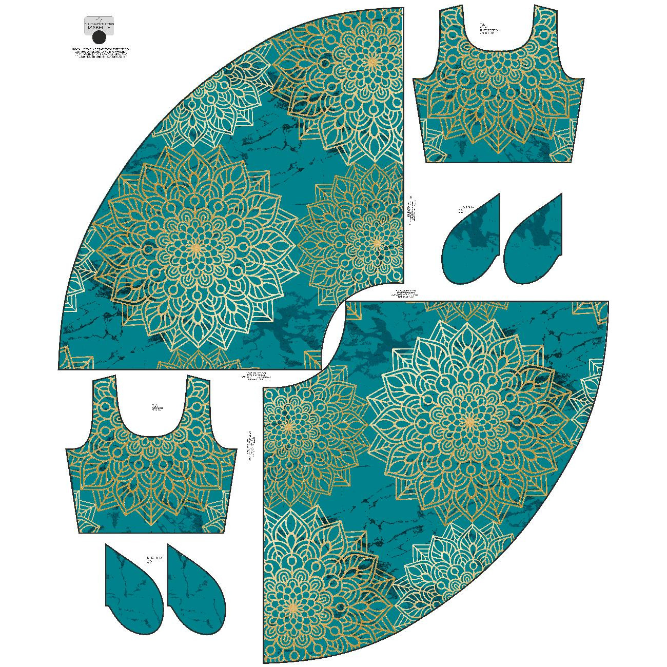 DRESS "ISABELLE" - MANDALA pat. 5 / emerald - sewing set