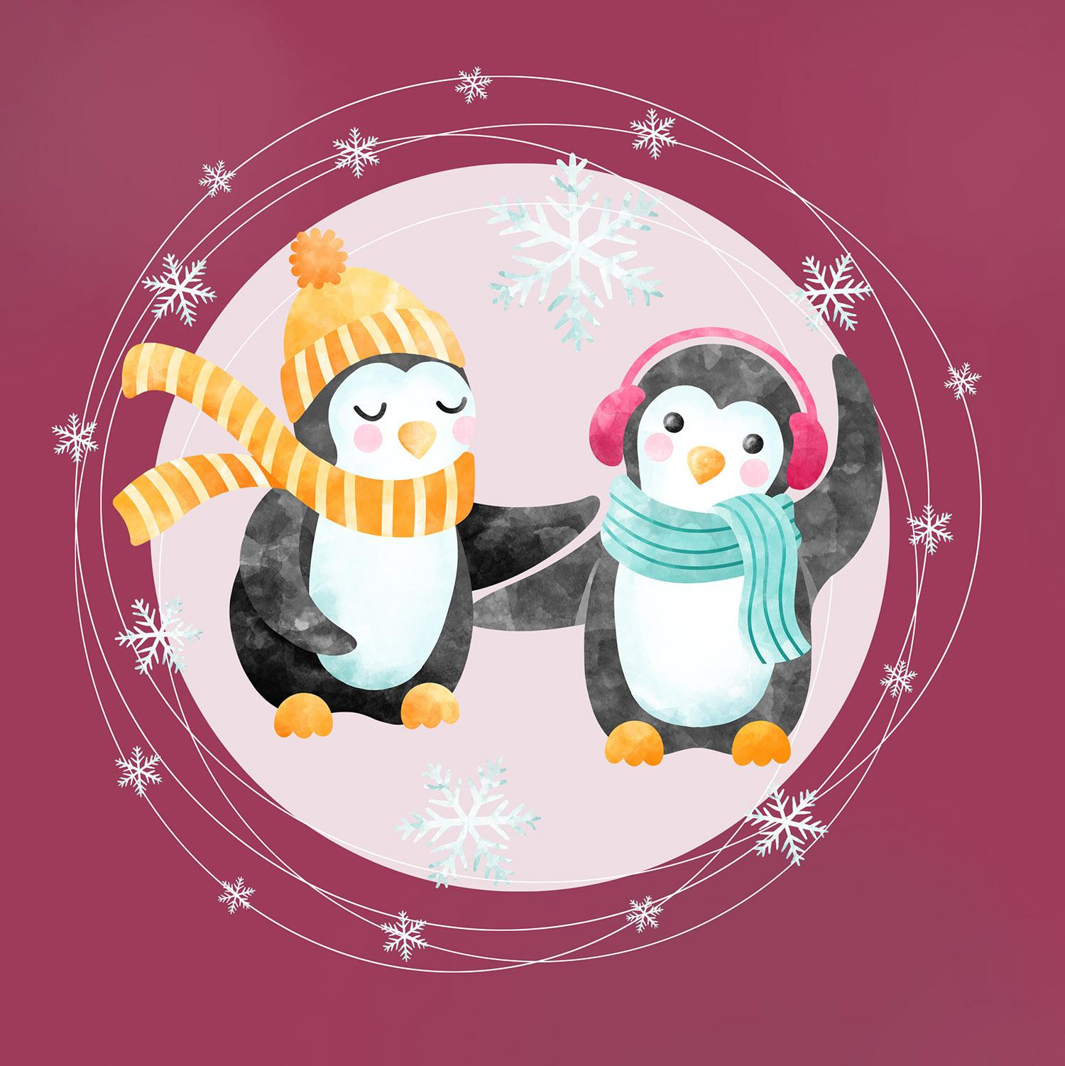 CHILDREN'S PAJAMAS " MIKI" - FRIENDS PENGUINS PAT.1 / purple (CHRISTMAS PENGUINS) - sewing set
