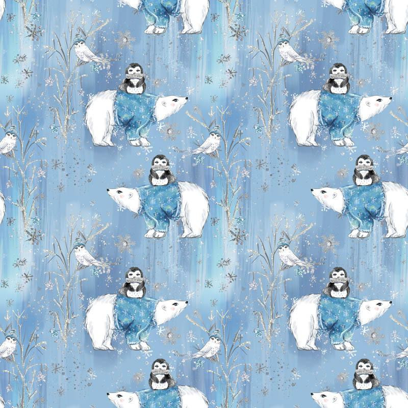 PENGUINS ON BEARS / light blue (ENCHANTED WINTER)