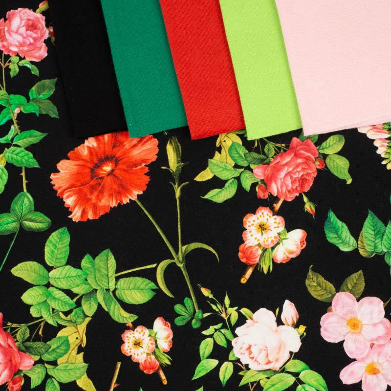 10% - ROSES AND LEAVES (PARADISE GARDEN)  - looped knit fabric