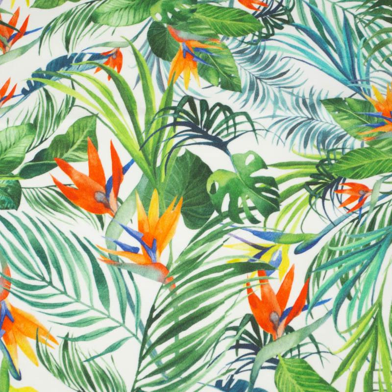 PALM LEAVES pat. 3 / green - single jersey with elastane 