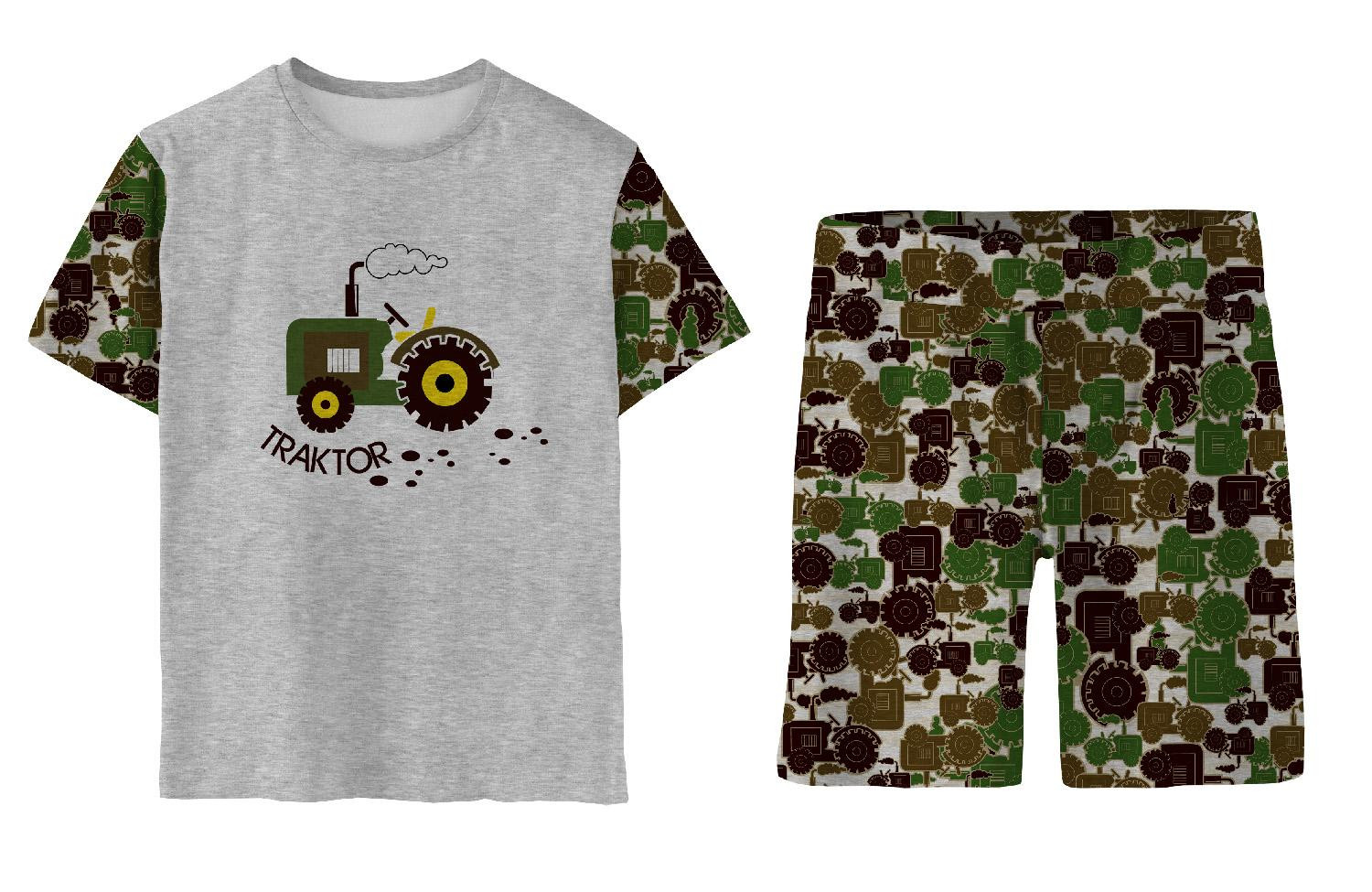 CHILDREN'S PAJAMAS "ADA" - TRACTOR GREEN  / melange light grey - sewing set