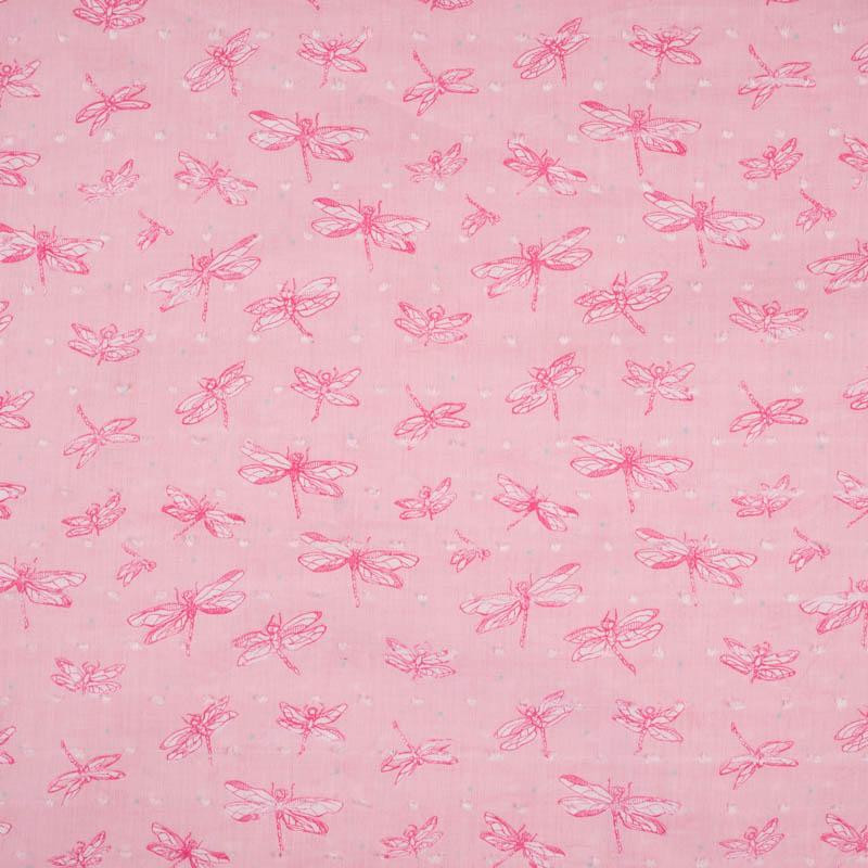DRAGONFLIES / pink - Cotton batiste with knots 