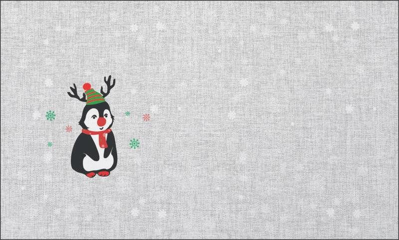 PENGUIN REINDEER / red - acid wash grey - Cotton woven fabric panel (30 x 50 cm )