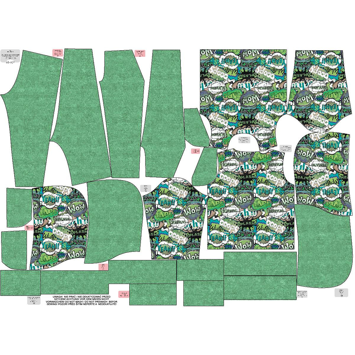 Children's tracksuit (OSLO) - COMIC BOOK (green - blue) - looped knit fabric 