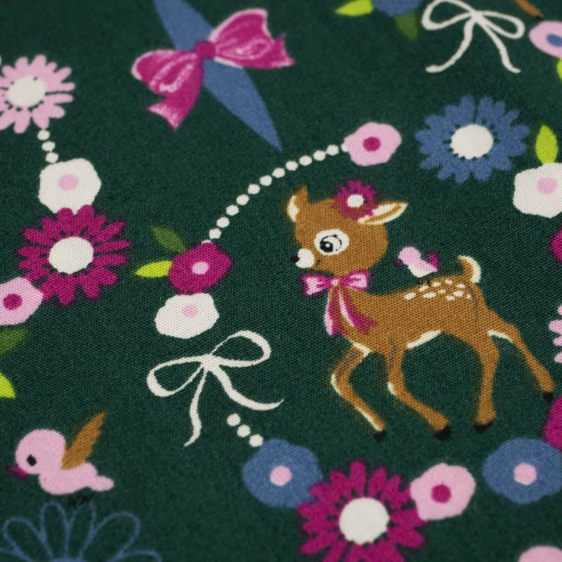 ROE DEER (wreaths) / green - POPLIN 100% cotton 