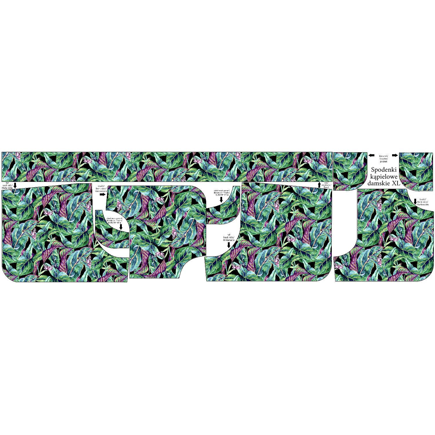 Women’s boardshorts - MINI LEAVES AND INSECTS PAT. 1 (TROPICAL NATURE) / black - sewing set