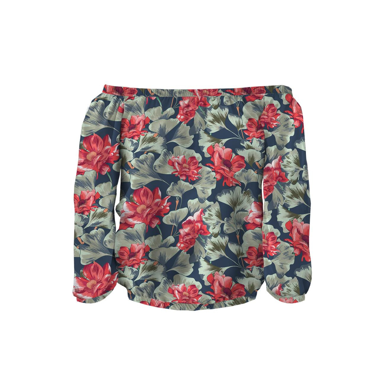Bardot neckline blouse SOFIA - RED POPPIES (RED GARDEN) - sewing set