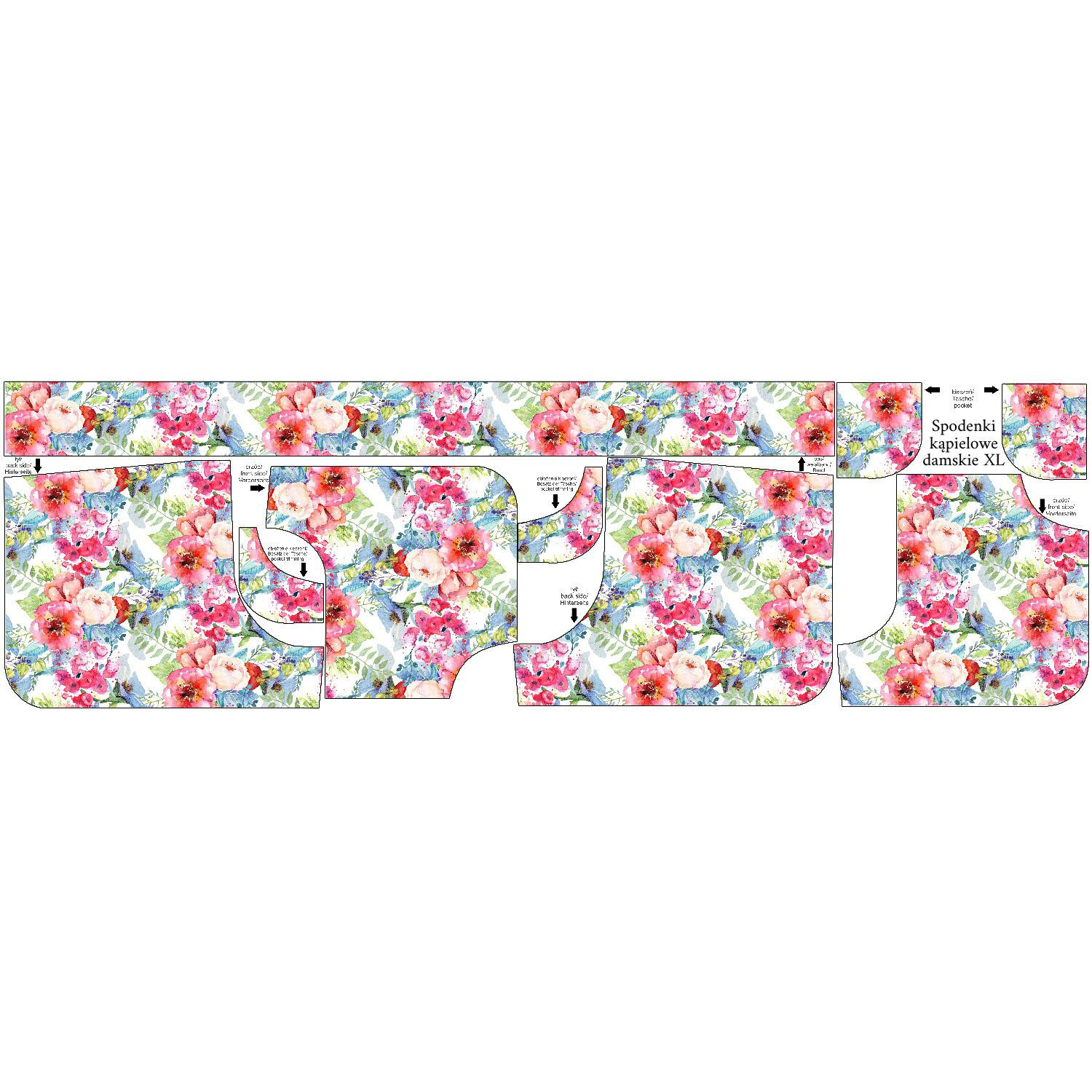Women’s boardshorts - WILD ROSE PAT. 3 (IN THE MEADOW) - sewing set