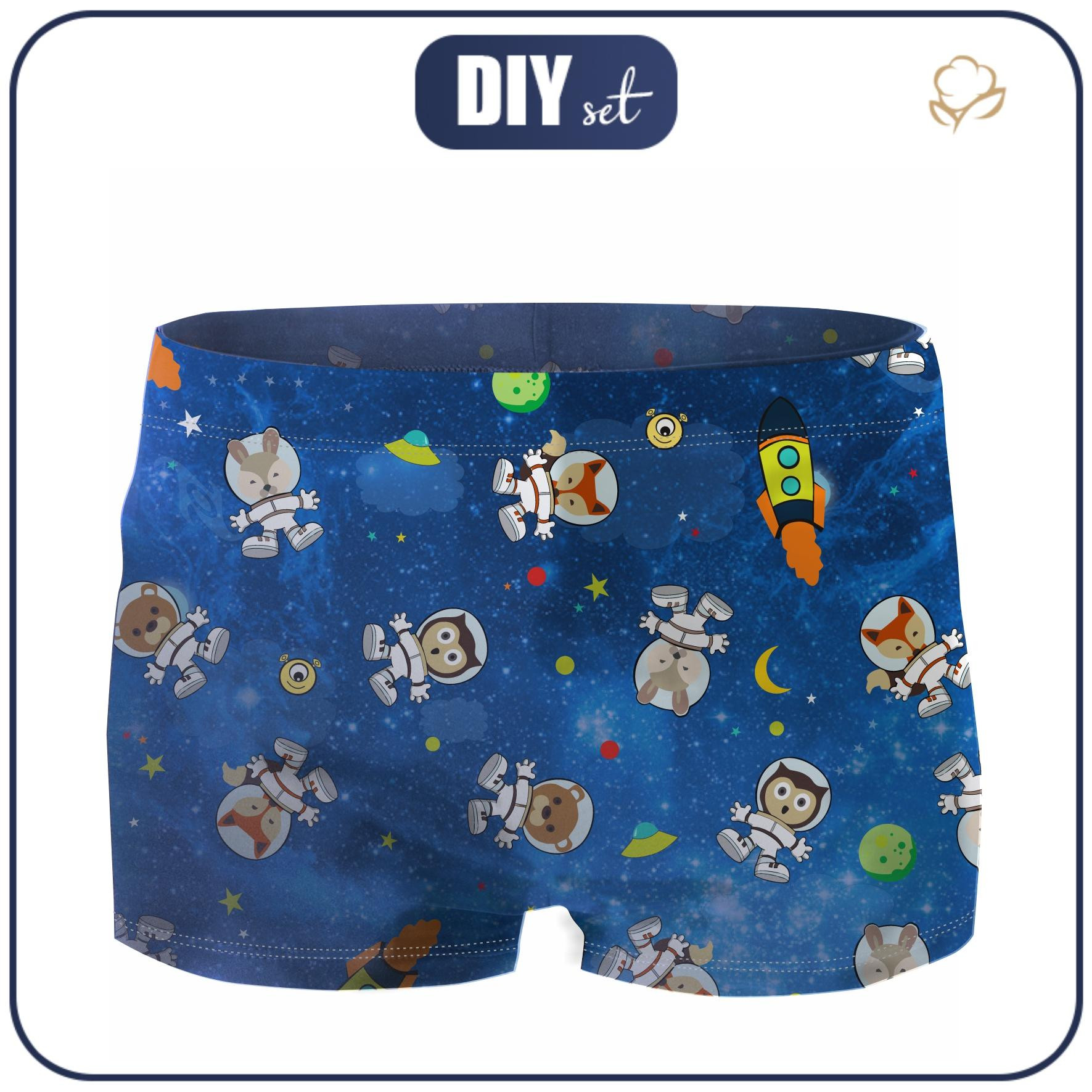 Boy's swim trunks - ANIMALS IN SPACE pat. 2 - sewing set