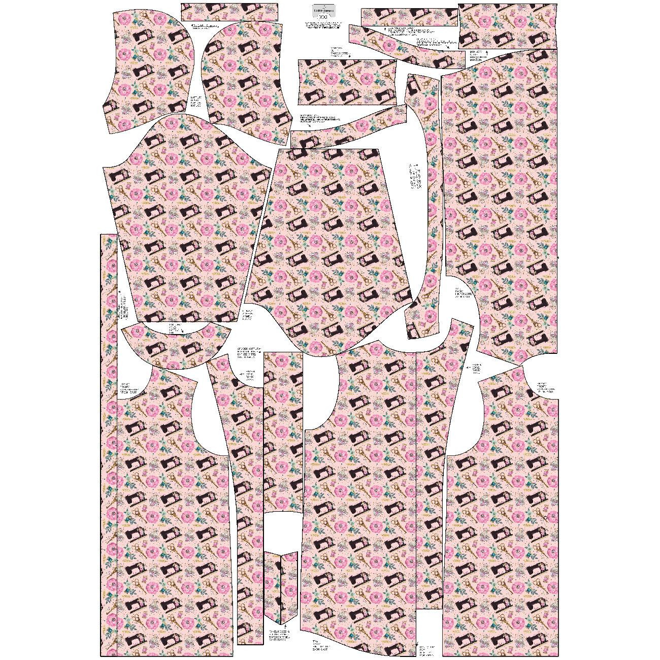 WOMEN'S PARKA (ANNA) - RETRO SEWING MACHINES pat. 1 / pink - softshell