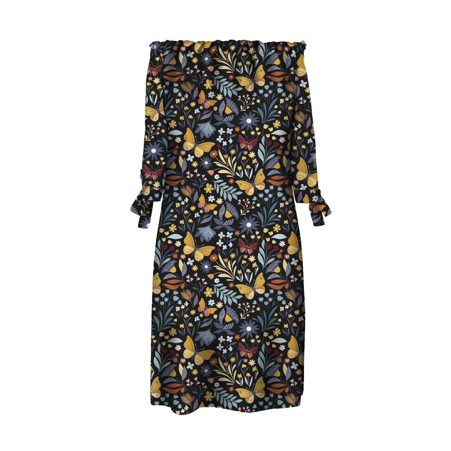 DRESS "CARMEN" - FOLK BUTTERFLIES / black - sewing set