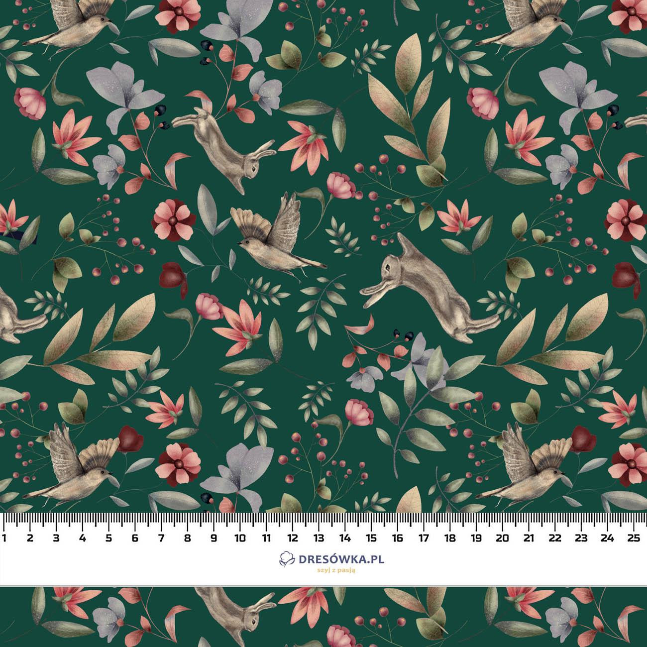 HARES AND BIRDS / BOTTLED GREEN (INTO THE WOODS)- single jersey with elastane ITY