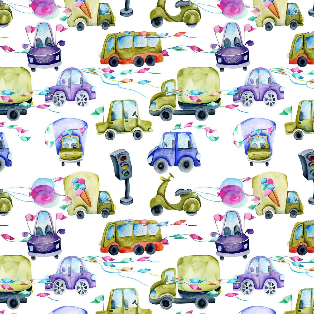 ON THE ROAD (COLORFUL TRANSPORT) - Waterproof woven fabric