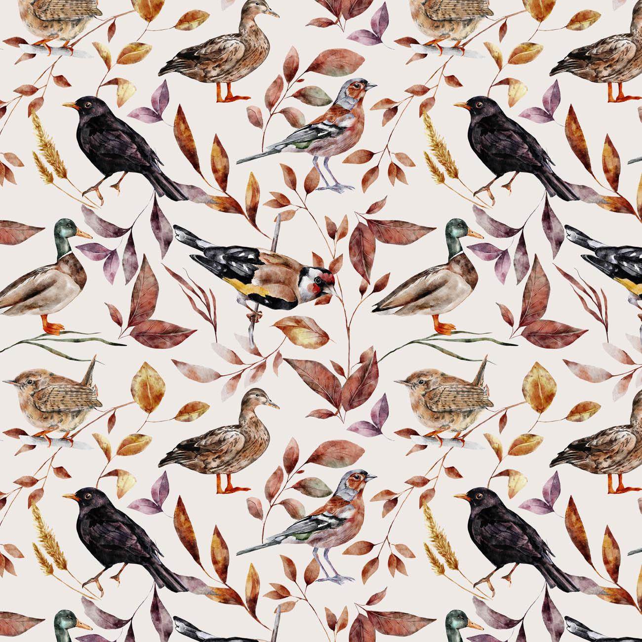BIRDS PAT. 2 / WHITE (COLORFUL AUTUMN)
