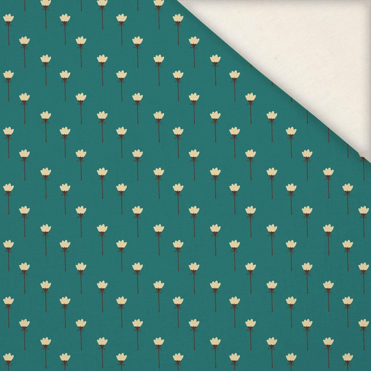 SMALL WHITE FLOWERS / emerald - Slub Weave 