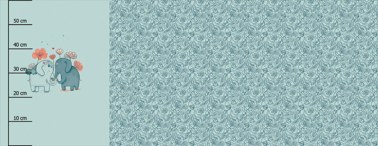 ELEPHANTS IN LOVE - panoramic panel waterproof woven fabric (60cm x 155cm)