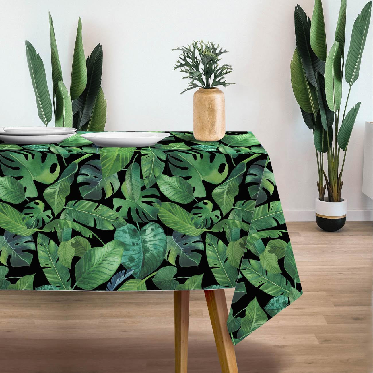 PALM LEAVES pat. 3 / green - Woven Fabric for tablecloths