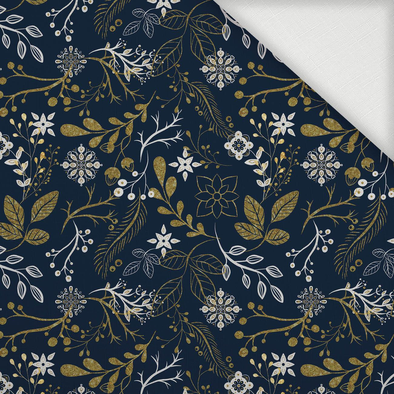 FOLK FLORAL pat. 1 / gold (FOLK FOREST) - Woven Fabric for tablecloths