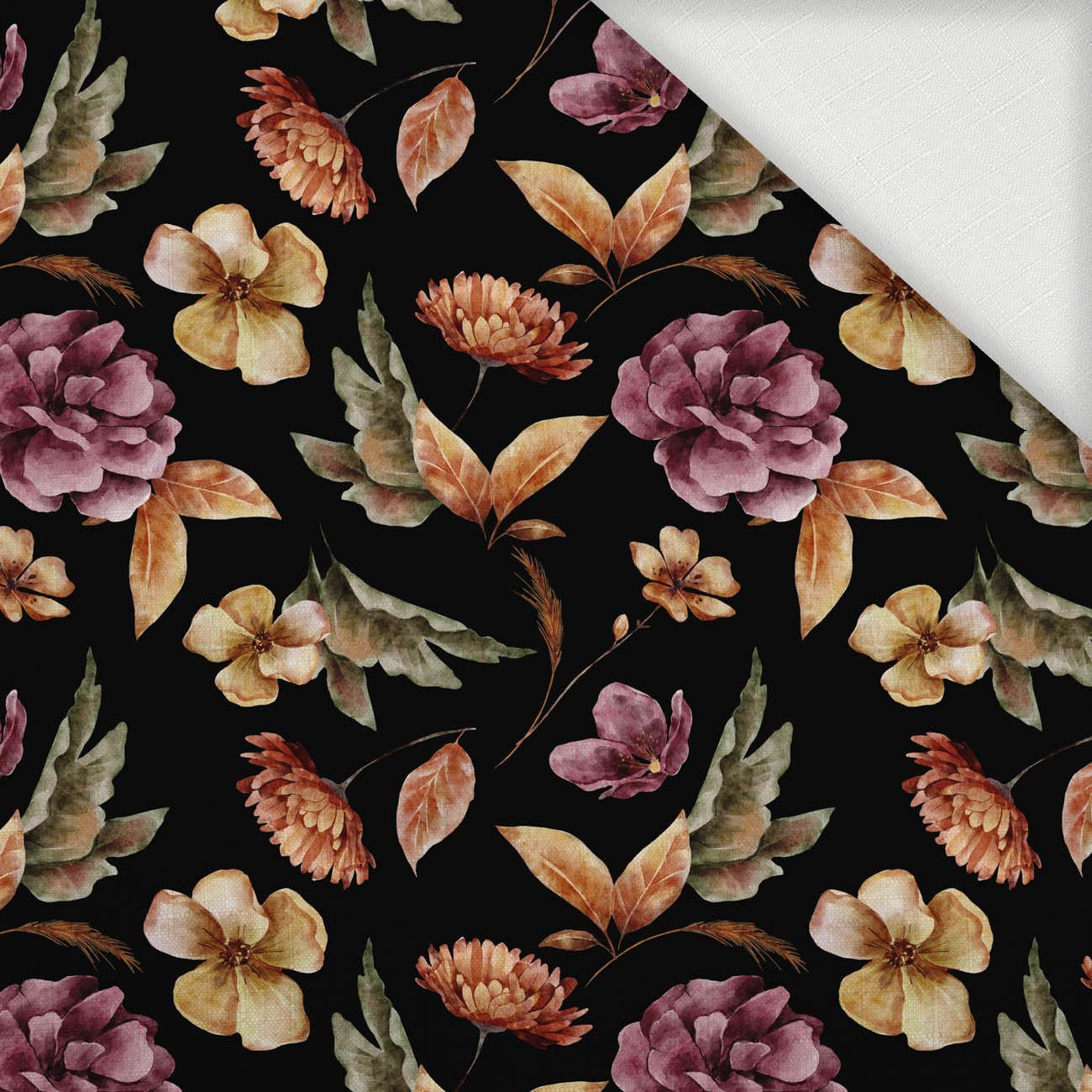 GOLDEN GARDEN pat. 1 (COLORFUL AUTUMN) / black - Woven Fabric for tablecloths