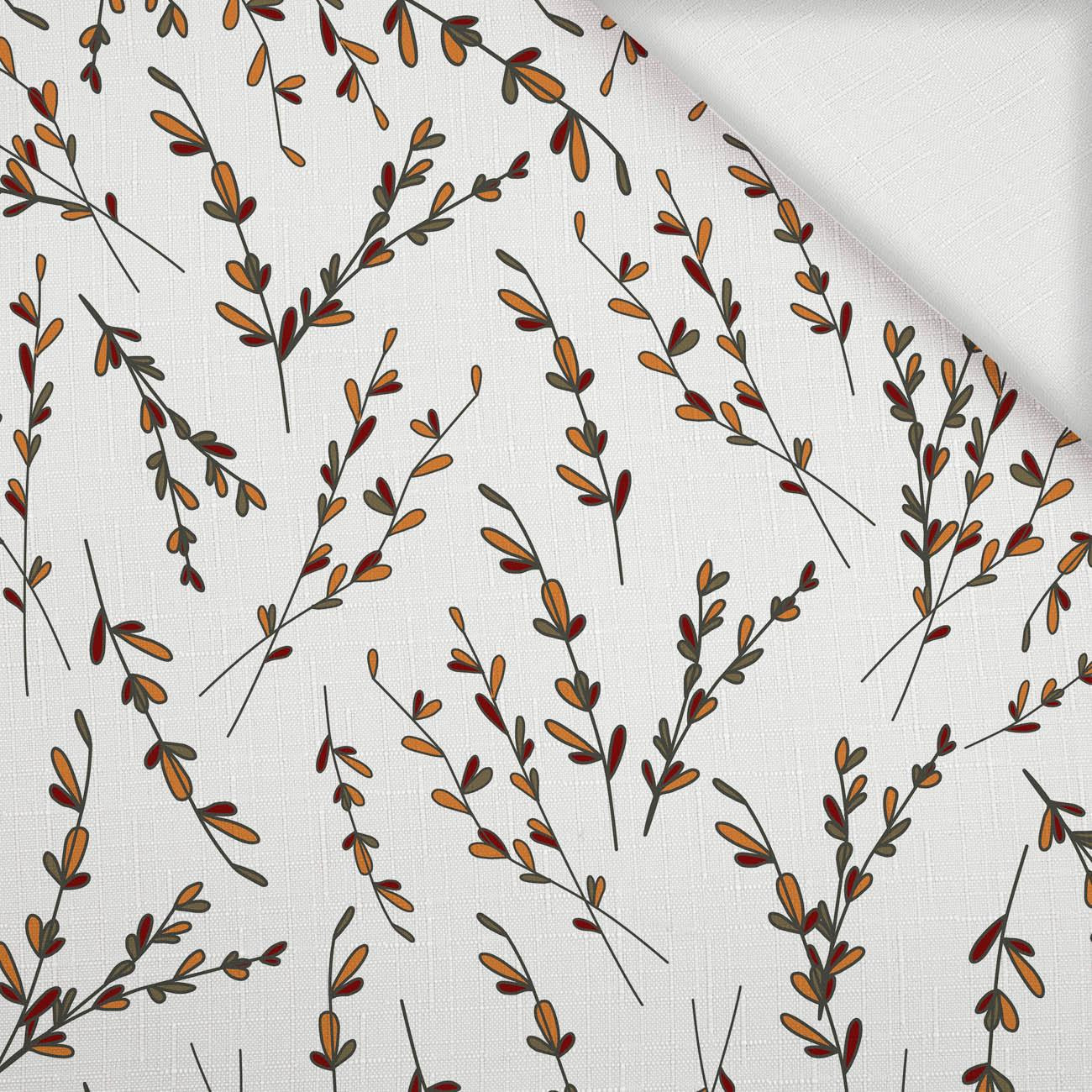 AUTUMN TWIGS / white (RED PANDA’S AUTUMN) - Woven Fabric for tablecloths