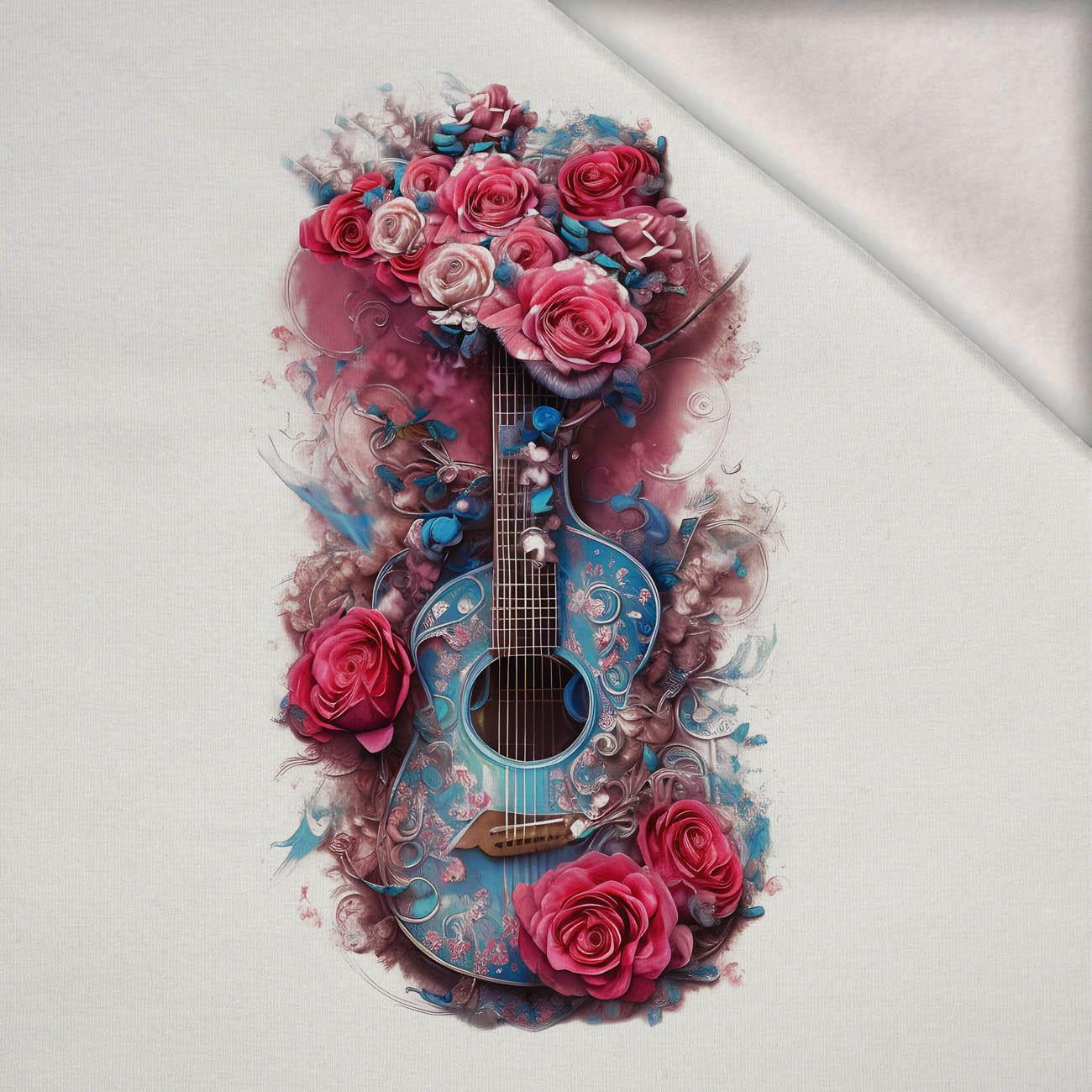 GUITAR WITH ROSES -  PANEL (60cm x 50cm) brushed knitwear with elastane ITY