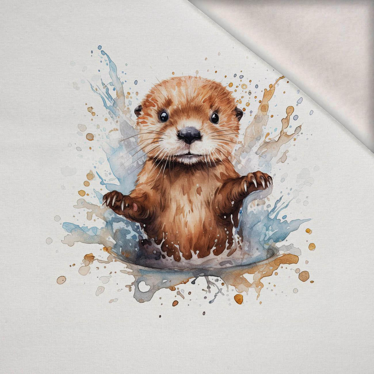 WATERCOLOR BABY OTTER - panel (75cm x 80cm) brushed knitwear with elastane ITY