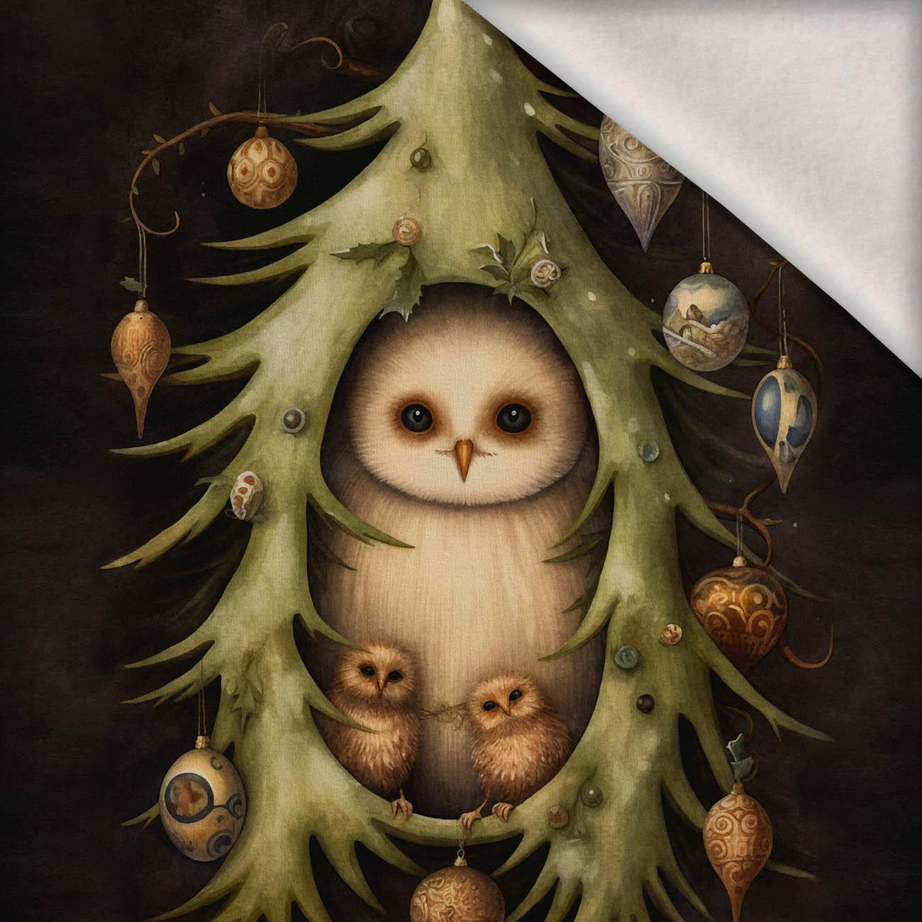 VINTAGE CHRISTMAS OWL PAT. 2 -  PANEL (60cm x 50cm) brushed knitwear with elastane ITY