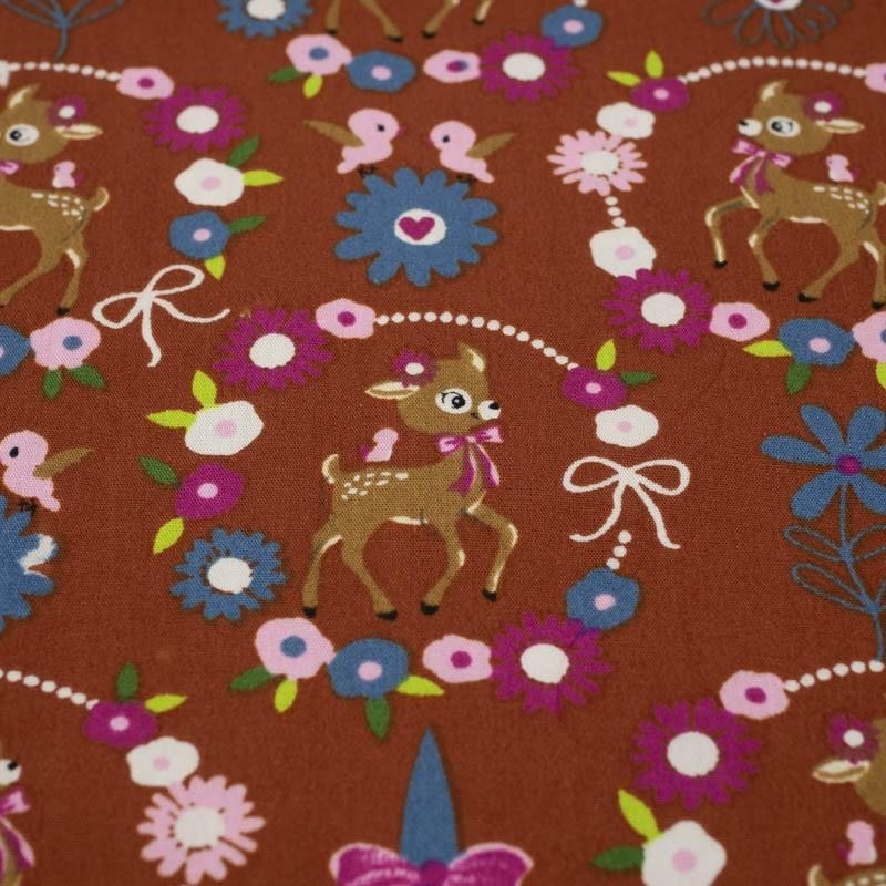 ROE DEER (wreaths) / brick - POPLIN 100% cotton 