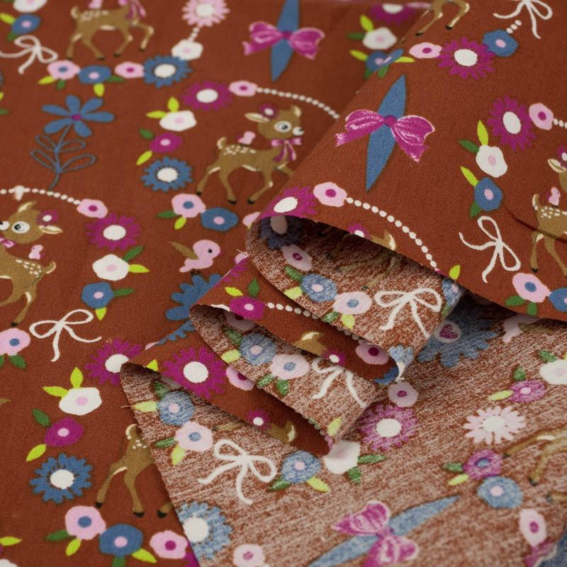 ROE DEER (wreaths) / brick - POPLIN 100% cotton 