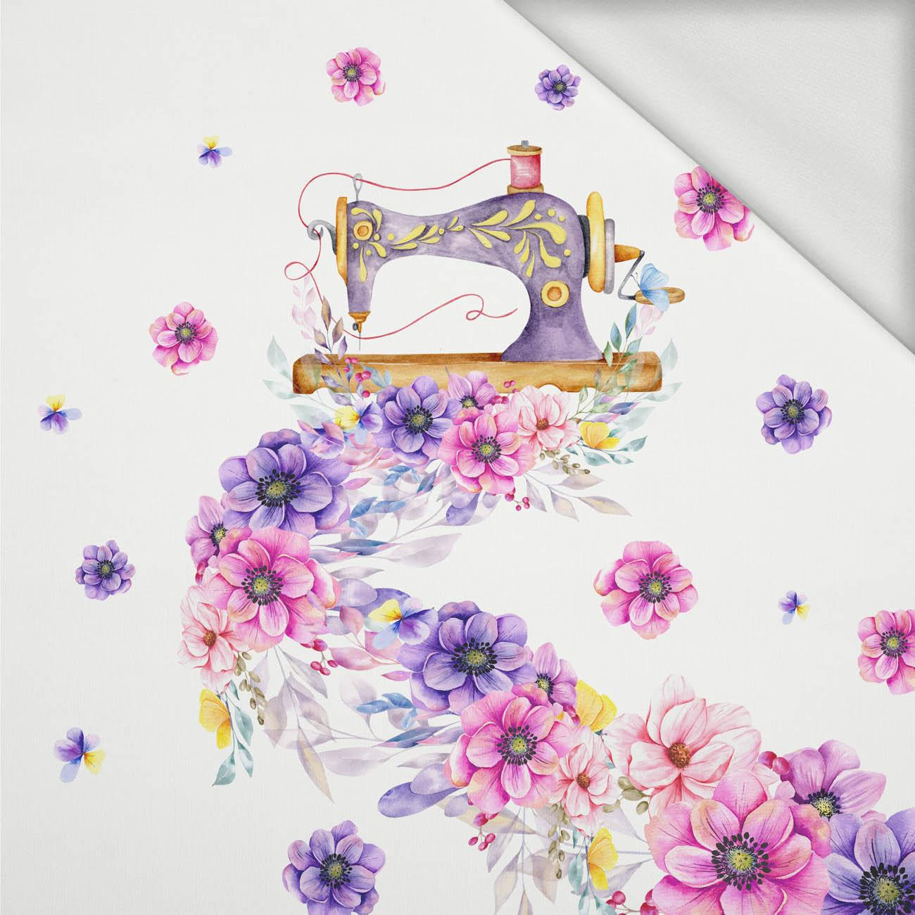 SEWING MACHINE AND FLOWERS - panel (75cm x 80cm) looped knit