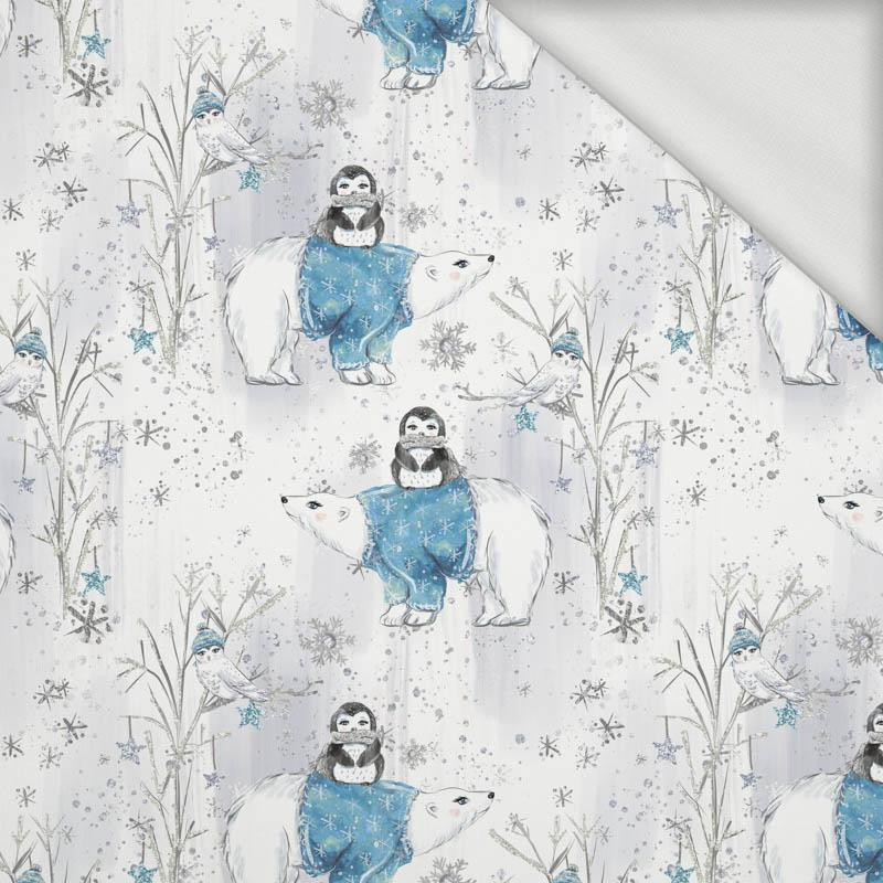 PENGUINS ON BEARS / white (ENCHANTED WINTER) - looped knit fabric