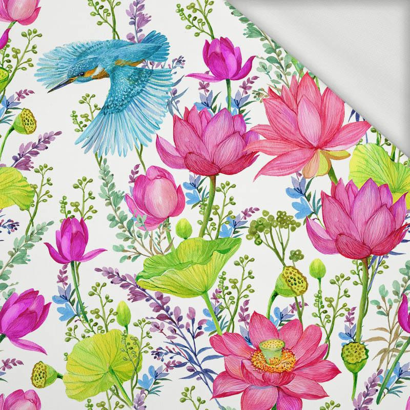 KINGFISHERS AND POPPIES (KINGFISHERS IN THE MEADOW) / white - looped knit fabric